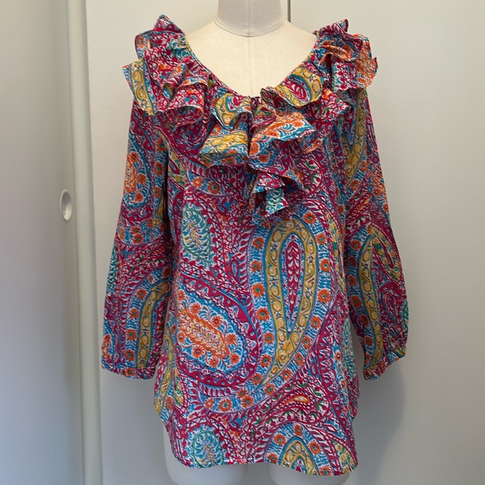 RALPH LAUREN! Multicolored & Multi Print Ruffle Blouse